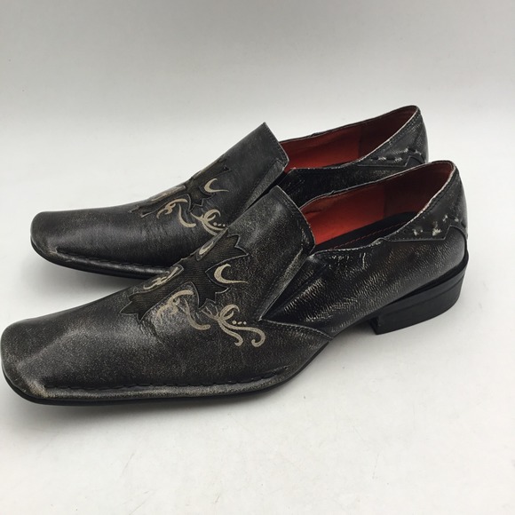 Robert Wayne Mens Distressed Black Leather Gothic Cross Slip On Loafers Size 9